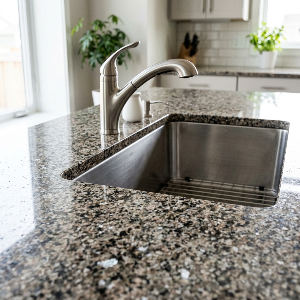 Polished granite kitchen countertop